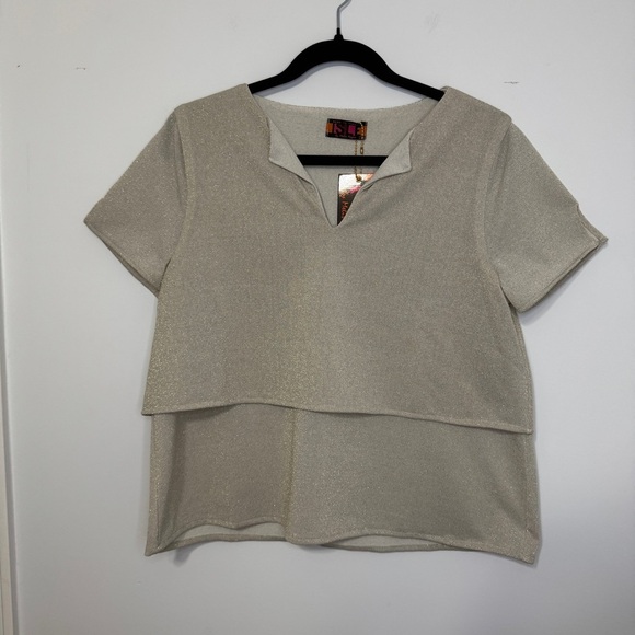 ISLE by Melis Kozan Ace Top Cyclone Metallic Layered Blouse NWT Size Small - Picture 1 of 8